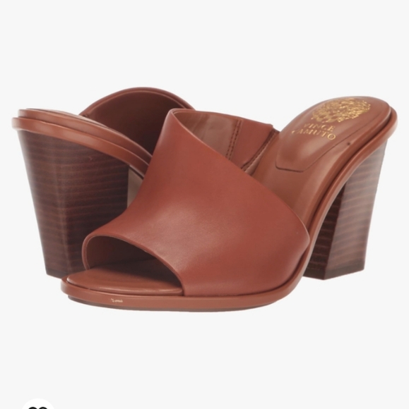 Vince Camuto  the Fissana Leather Asymmetrical Block Heel Slide Sandals NEW - Picture 1 of 6